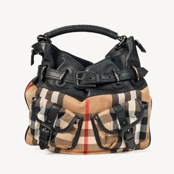 Burberry Bromley House Check Canvas Leather-Trim Handbag - Picture 1 of 12